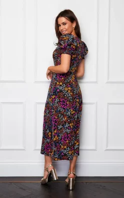 Girl In Mind Lillian Sweetheart Midi Dress Black Ditsy Floral -DRESSES SHOP SI7104B 3