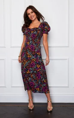 Girl In Mind Lillian Sweetheart Midi Dress Black Ditsy Floral