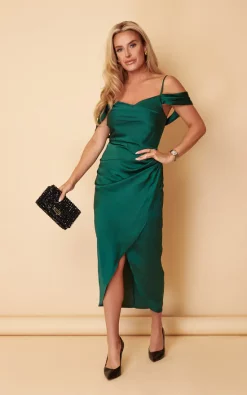 Girl In Mind Camila Emerald Wrap Over Midi Dress