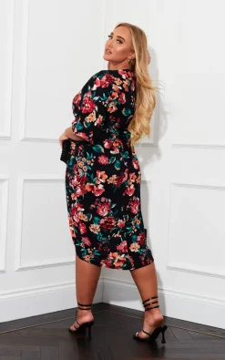 Girl In Mind Siena Black & Red Floral Wrap Detailing Midi Dress 7 Girl In Mind Siena Black & Red Floral Wrap Detailing Midi Dress -DRESSES SHOP SI7301D
