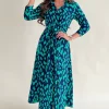 Girl In Mind Brielle Navy & Green Leopard Print Long Sleeve Shirt Maxi Dress