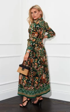 Girl In Mind Angela Green & Orange Shirt Maxi Dress -DRESSES SHOP SI7495A 1