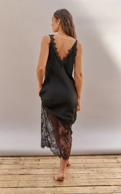Charli Satin V Neck Slip Dress With Lace Detail In Black -DRESSES SHOP SOLANGE SLIP DRESS BLACK 8