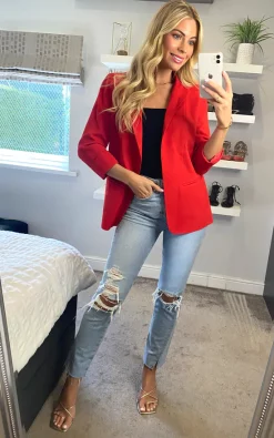 Anastasia Fashions Anastasia Red 3/4 Sleeve Roll Cuff Blazer -DRESSES SHOP Sasha anastasia 11.04.227