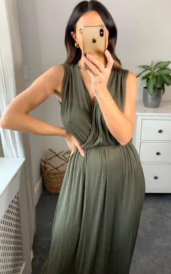 SIGNAGE Sleeveless Wrap Maxi Dress In Khaki -DRESSES SHOP Signane Naomi 15.06.2235