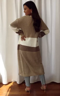 Girl In Mind Cara Panelled Longline Cardigan Beige -DRESSES SHOP V2145 1