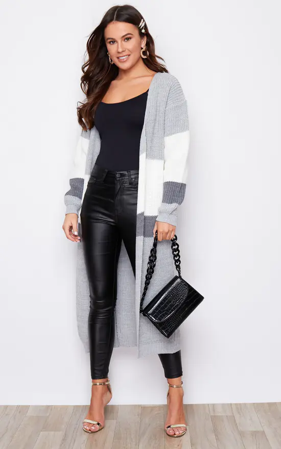 Girl In Mind Cara Panelled Longline Cardigan Grey 2 Girl In Mind Cara Panelled Longline Cardigan Grey - Image 2