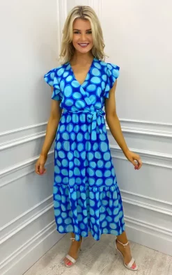 Kate & Pippa Boho Venezia Midi Dress In Blue Bubble