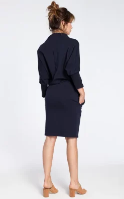 MOE Navy Blue Dress With A Knee Length Pencil Skirt -DRESSES SHOP b032 navyblue 3