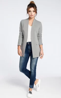 MOE Grey Soft Cotton Open Blazer -DRESSES SHOP b30 grey 2