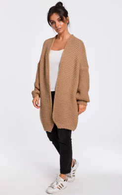 MOE Caramel Brown Oversized Cardigan With Wide Sleeves