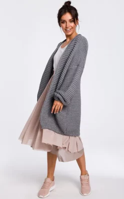 MOE Grey Oversized Cardigan With Wide Sleeves