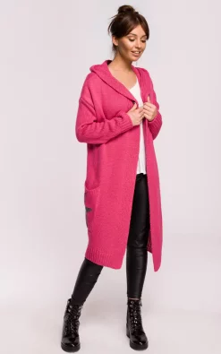 MOE Hooded Star Longline Cardigan Pink