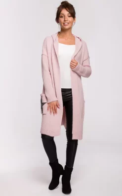 MOE Hooded Star Longline Cardigan Pink -DRESSES SHOP bk063 powder 1