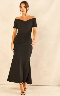Feverfish Bardot Off Shoulder Maxi Dress Black
