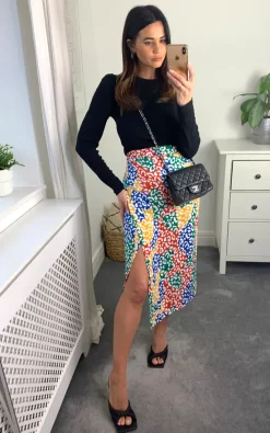 D.Anna Multicolored Block Leopard Midi Wrap Skirt