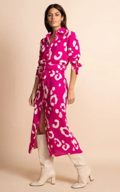 Dancing Leopard Alva Midi Shirt Dress In Oversized Leopard Cream On Beetroot -DRESSES SHOP final 20 DL SQ 29 11 2021 AF0490