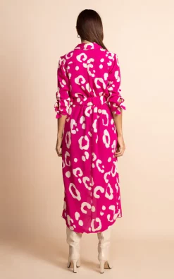 Dancing Leopard Alva Midi Shirt Dress In Oversized Leopard Cream On Beetroot -DRESSES SHOP final 20 DL SQ 29 11 2021 AF0497