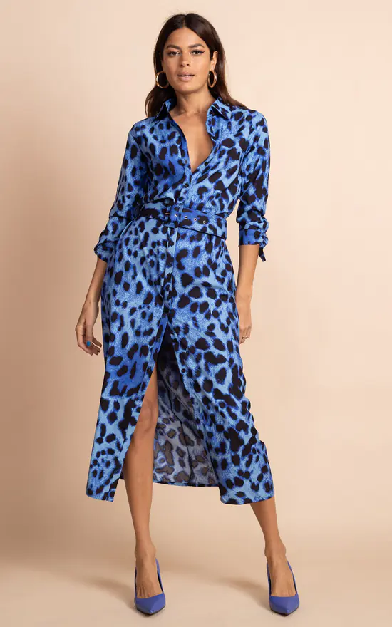 Dancing Leopard Alva Midi Shirt Dress In Bright Blue Leopard Recycled Materials 3 Dancing Leopard Alva Midi Shirt Dress In Bright Blue Leopard Recycled Materials - Image 3