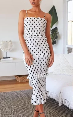 Brunch Club Girls. Capri White & Black Polka Dot Dress