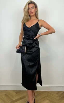 Vesper247 Vesper Harper Leaf Print Black Strappy Midaxi Dress