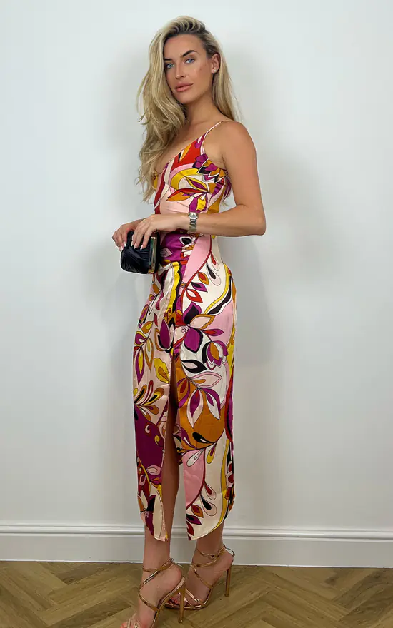 Vesper247 Vesper Harper Orange Retro Print Strappy Midaxi Dress 2 Vesper247 Vesper Harper Orange Retro Print Strappy Midaxi Dress - Image 2