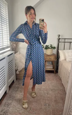 Love&Joy Midi Wrap Dress In Blue Print -DRESSES SHOP image00014