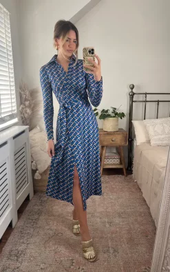 Love&Joy Midi Wrap Dress In Blue Print