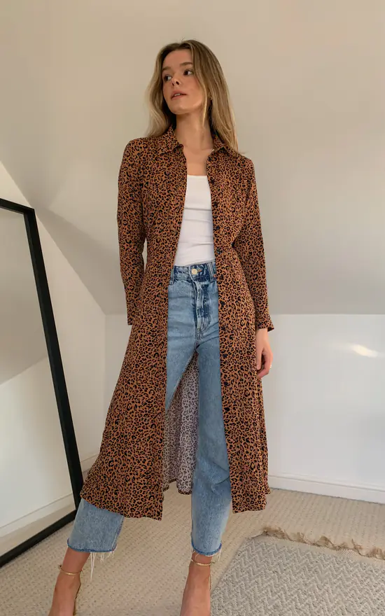 SlayTwins Dana Leopard Print Shirt Dress With Belt Tan 3 SlayTwins Dana Leopard Print Shirt Dress With Belt Tan - Image 3