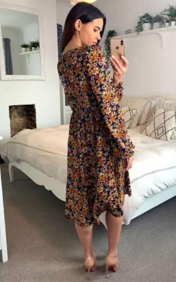 Traffic People Long Sleeve Tresspass Midi Dress In Black Floral -DRESSES SHOP image 1