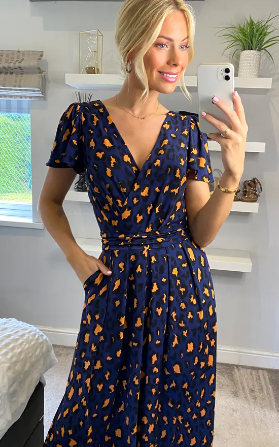 Jolie Moi Devorah Culotte Jumpsuit, Navy Animal 2 Jolie Moi Devorah Culotte Jumpsuit, Navy Animal - Image 2