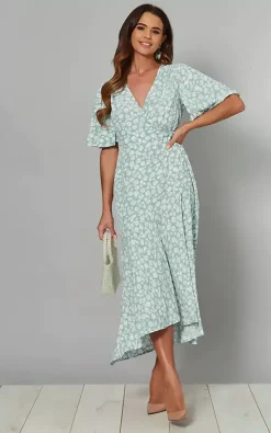 Blue Vanilla Bobbie Angel Sleeve Wrap Midi Dress In Blue Mint Floral Print -DRESSES SHOP large 2020 01 22 Tom Naomi BlueVanilla312586