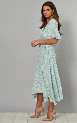 Blue Vanilla Bobbie Angel Sleeve Wrap Midi Dress In Blue Mint Floral Print -DRESSES SHOP large 2020 01 22 Tom Naomi BlueVanilla312601