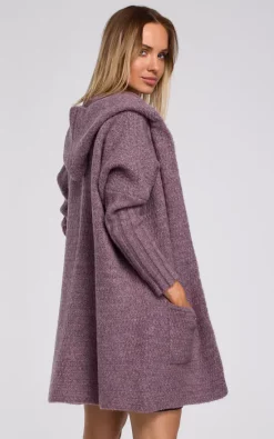 MOE Comfortable Chunky Knit Hooded Cardigan In Violet 5 MOE Comfortable Chunky Knit Hooded Cardigan In Violet -DRESSES SHOP m556 heather 4