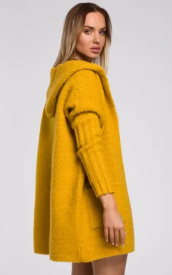 MOE Comfortable Chunky Knit Hooded Cardigan In Yellow -DRESSES SHOP m556 honey 4