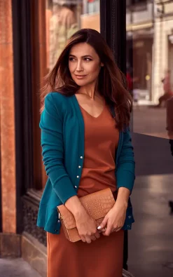 MOE Ocean Blue Fitted Cardigan With Snap Fastenings