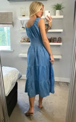 KURT MULLER Plain Sleeveless Light Wash Bardot Maxi Dress 7 KURT MULLER Plain Sleeveless Light Wash Bardot Maxi Dress -DRESSES SHOP sasha kurtmuller 02.04.2278